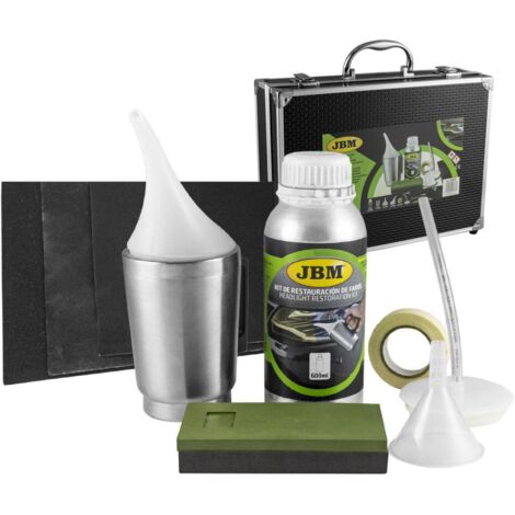 JBM – Kit de restauration de phares 53673 – 600 ml liquide – 6 feuilles abrasives – Accessoires inclus pour application optimale - JBM53673