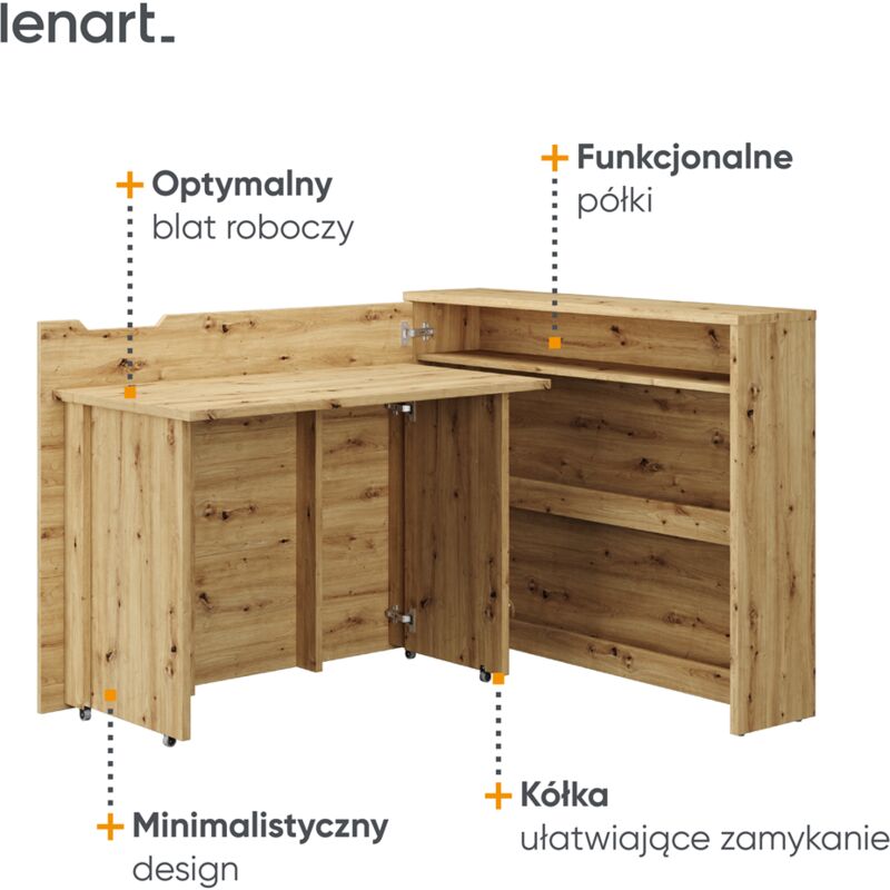 Lenart scrivania richiudibile Off. Consus cm115x27-136x93H sinistro Rovere