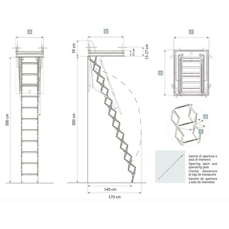 Scala retrattile a pantografo per soffitta 70x70 h300 in acciaio scari  panto - Scari