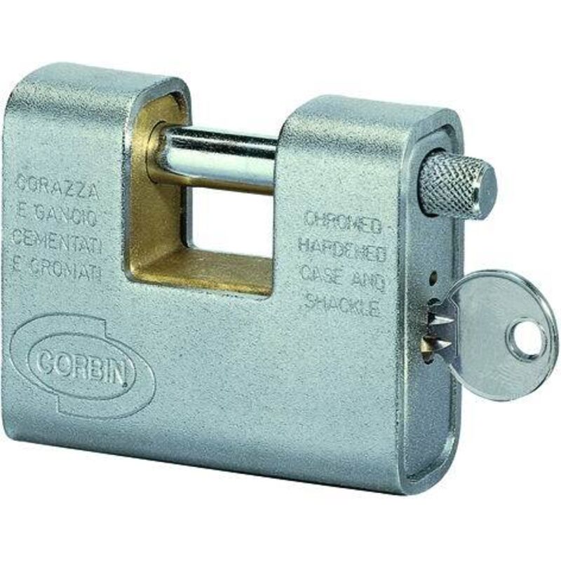 Lucchetto Antiscasso Corbin Blindato Per Serrande – 81 Mm Con Corpo In Ottone E Corazza In Acciaio Cementato – Antitaglio - 2