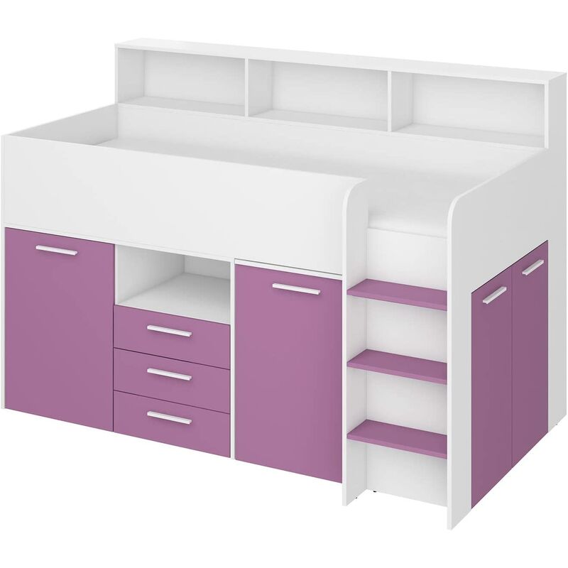 LETTO ARMADIO CASSETTIERE BAMBINI NEO cm206x120x138h BIANCO LAVANDA