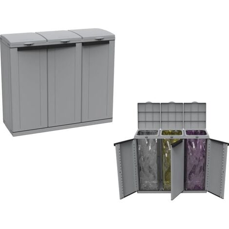 Pattumiera in resina per raccolta differenziata 3 posti cm.102x39x89 terry - Salone
