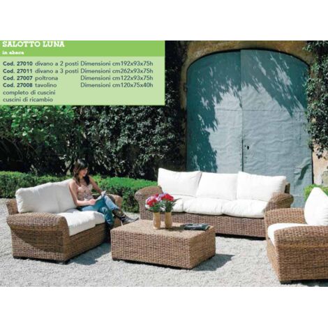Tavolino Basso da Giardino 120x75x40 cm in Abaca Naturale Luna, Arredamento Esterno Ecologico ART.865-CT (1/5)