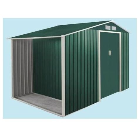 Casetta in lamiera con legnaia e porte scorrevoli Garden Cottage Metalgreen