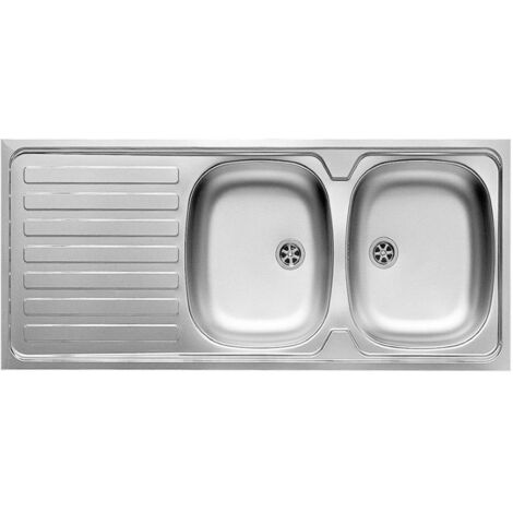 Lavello in acciaio inox 120 cm 2 vasche vaschette destra dx con gocciolatoio a sinistra sx