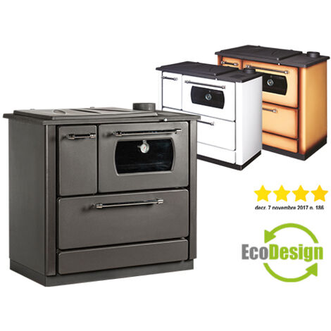 Stufa cucina riscaldamento a legna con forno struttura in acciaio 9,06 kW Popular -  White