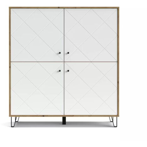 Mobile Soggiorno Salvaspazio Bollo 123x40x135 cm Rovere Artisan/Bianco - 4 Ante (1/4)
