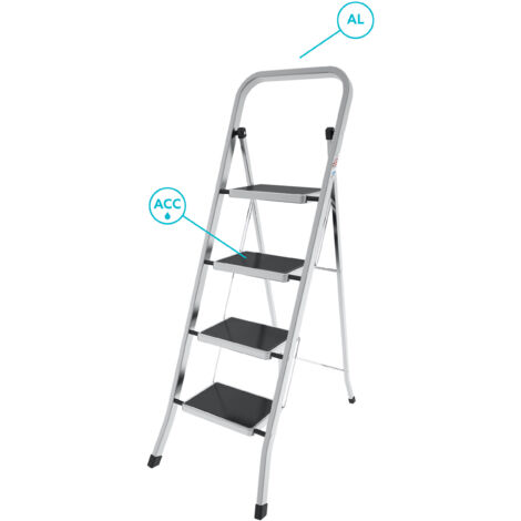 Colombo – Sgabello scala FACTOTUM 4 gradini in alluminio – Tappetino antiscivolo – Portata max 150kg – Altezza 131cm – Peso 7,3kg (1/7)