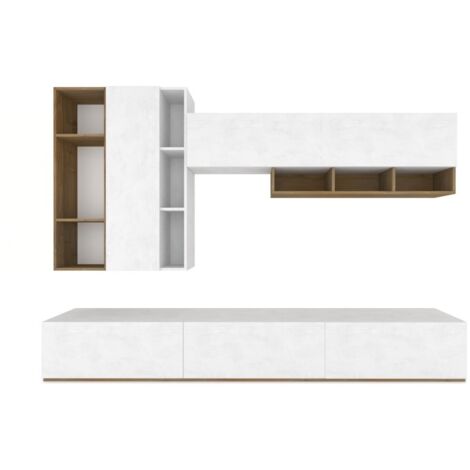 Mobile Soggiorno Moderno, Parete Attrezzata 267x194 cm, Noce/Bianco, già montato