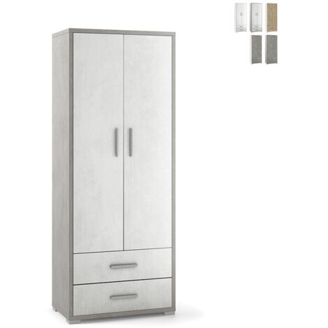 Armadio 2 ante 2 cassetti h182 l71 p41 cm struttura cemento frontale bianco sarmog db359k - Sarmog (1/5)