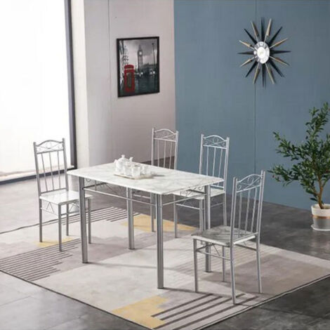 Set tavolo con 4 sedie effetto marmo chiaro 120x70 cm - Salone (1/2)