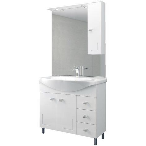 Mobile bagno bianco 'eva' completo con lavabo 105 cm specchio e colonna -  Salone