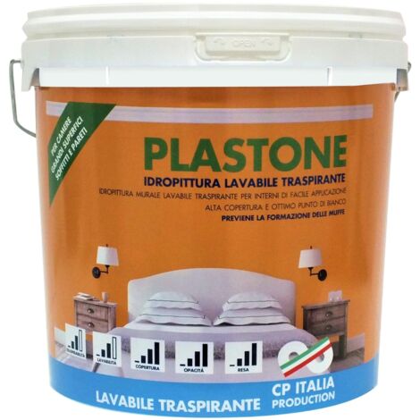 Vernice idropittura lavabile traspirante plastone da lt.5 bianco opaco per interni - Salone (1/2)