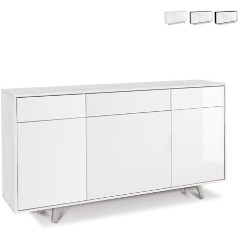 Mobile madia 3 ante e 3 cassetti h92 l164 p41 cm struttura color bianco ossido frontali bianco lucido 7076k sarmog - Sarmog