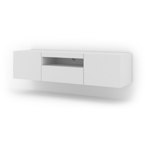 MOBILE TV PIANO TV SOSPESO O A TERRA BIANCO OPACO (NO LED) 150x37x42cm AURA
