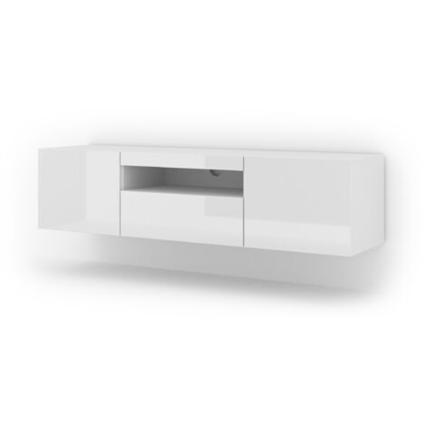 Mobile TV AURA 150 cm a parete o a libera installazione in bianco opaco / bianco lucido