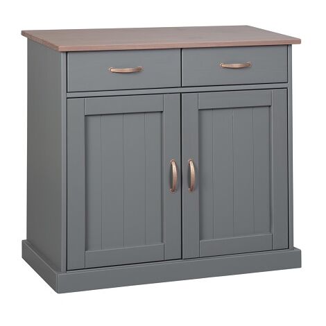 MOBILE SOGGIORNO CREDENZA BUFFET LUZERNA 2 ANTE + 2 CASSETTI 90x45x86H PINO  MASSELLO VERNICIATO AD ACQUA GRIGIO E MARRONE SEPPIA