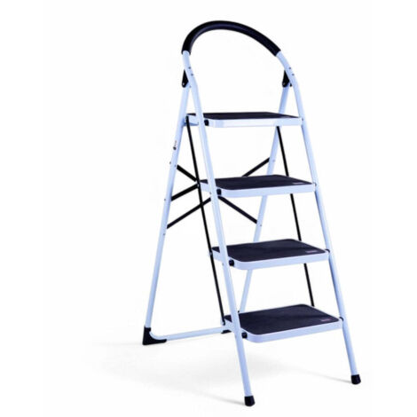 Scala domestica chiudibile in acciaio 4 gradini gommati antiscivolo – Portata max 150 kg – Dimensioni chiusa 7 x 45 x 145 cm – Altezza gradini 95 cm – Brixo (1/10)