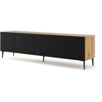 Porta TV RAVENNA B 200 cm 4D rovere fresato artigianalmente / nero opaco + piedini