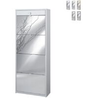 Scarpiera quattro ante a specchio un cassetto superiore Bianco Cenere 63x29x h164 cm
