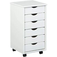 Inter Link - Piedistallo mobile - Piedistallo mobile con 6 cassetti - Piedistallo per ufficio - Mobile - Carrello mobile - Cassettiera - Legno di pino massiccio - Laccato bianco - 35 x 40 x 65 cm - Si