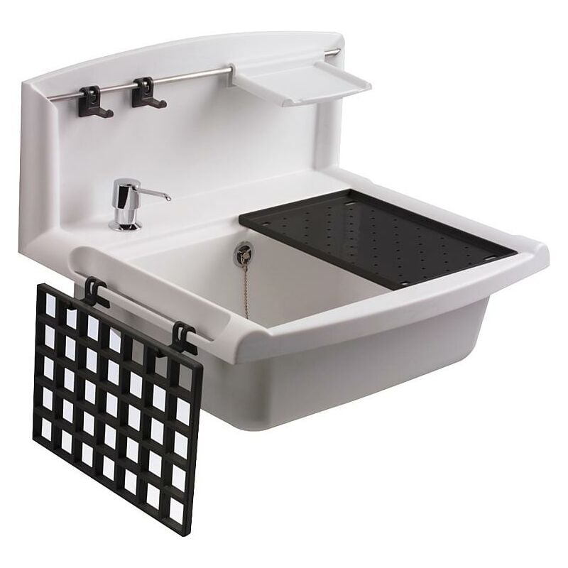 Ausgussbecken Mit Armatur & Seifenspender - Graues Polystyrol Spülbecken Für Garten & Werkstatt