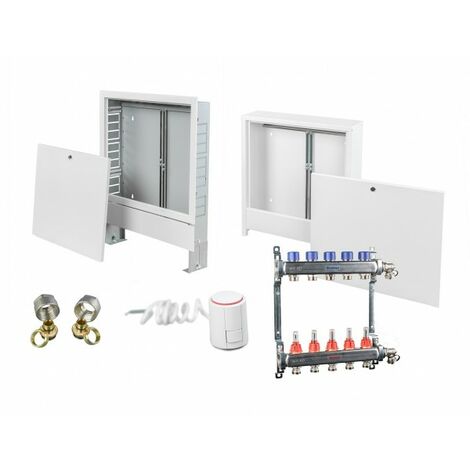 Fußbodenheizung Edelstahl Heizkreisverteiler Verteilerschrank Stellantrieb SET Aufputz AP 5 17x2 mm mit Stellantrieb 230V