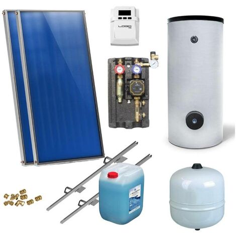 Solaranlage Warmwasser Solarpaket 2 Kollektoren Speicher Flachkollektor