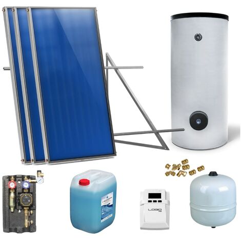 Solaranlage Solarpaket 3 Kollektoren Speicher Flachdach Flachkollektor Speicher