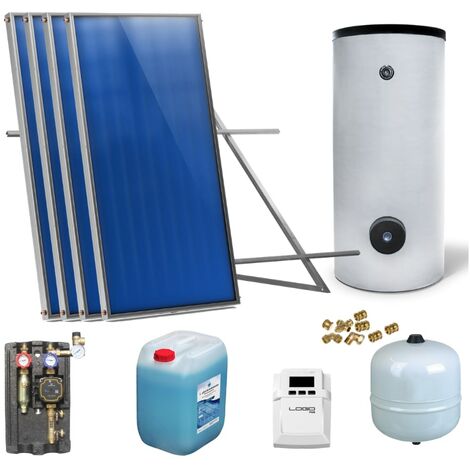 Solaranlage Solarpaket 4 Kollektoren Speicher Flachdach Flachkollektor Speicher
