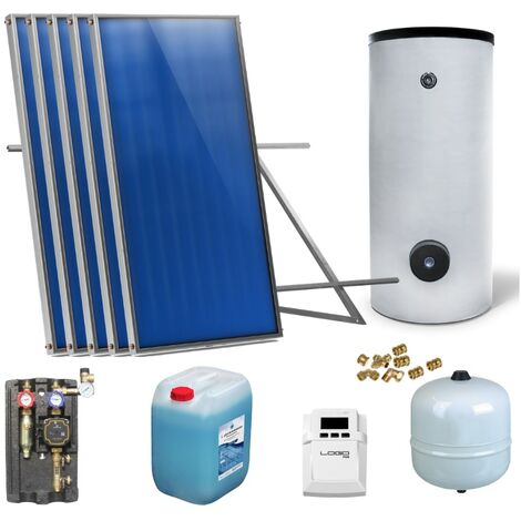 Solaranlage Solarpaket 5 Kollektoren Speicher Flachdach Flachkollektor Speicher