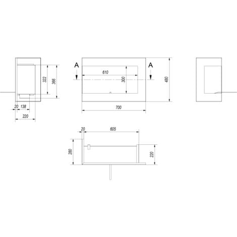KRATKI Eckkamin Delta Bioethanol - Moderner Wandkamin 700x280mm