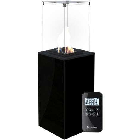KRATKI Gaskamin PATIO Glas Schwarz Ferngesteuert Gasheizgerät 4-8,2 kW