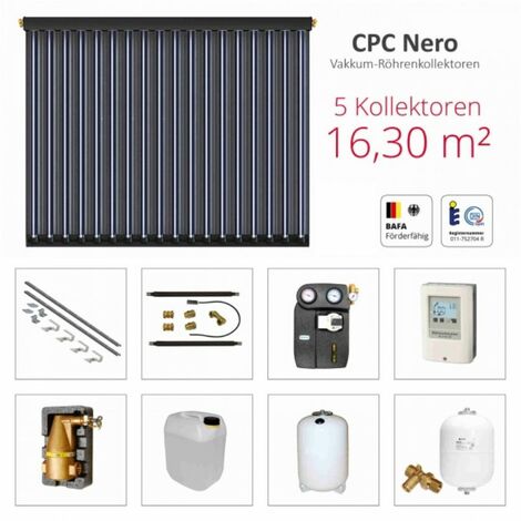 Solarbayer Komplettsolarpaket CPC NERO 5Z Bruttogesamtfläche 16,30m² Vakuumröhre