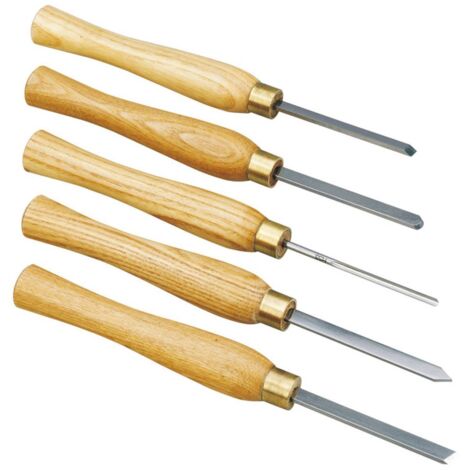 Proxxon – Jeu de 5 outils de tournage en acier HSS – Coffret bois – Formes : racloir, tubes 3mm/6,4mm, burin pointu, tranchet – Compatible tour MICRO DB 250 (1/4)