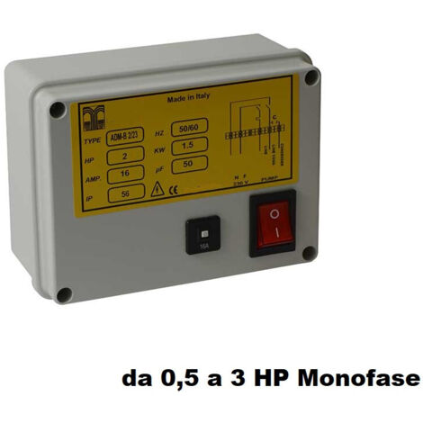 ADM-B Avviatore Diretto Elettropompa Monofase Quadro Elettrico Pompa  HP 2 KW 1,5