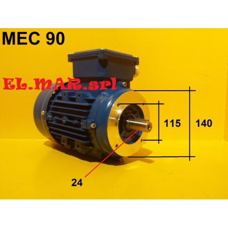 3 HP 2,2 KW Mec 90 1400 Giri Motore Elettrico Monofase 4 Poli B14 Flangiato - Interruttore con Bob. di Minima + emergenza