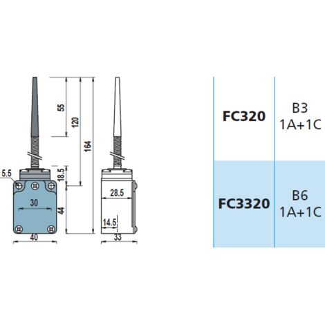 FC3320 1NA + 1NC Interruttore di Posizione ad asta con puntale Finecorsa