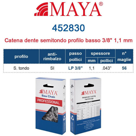 Catena Motosega LP 3/8" - 1,1 mm .043" - 56 maglie Prof. S.tondo profilo basso con antirimbalzo 452830