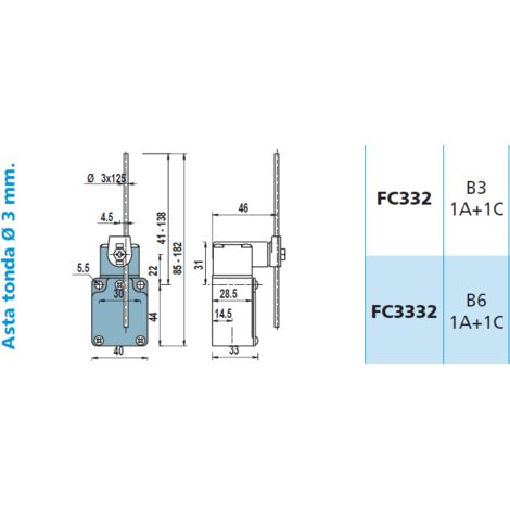 FC3332 1NA + 1NC Interruttore di Posizione a leva gir.con asta Finecorsa