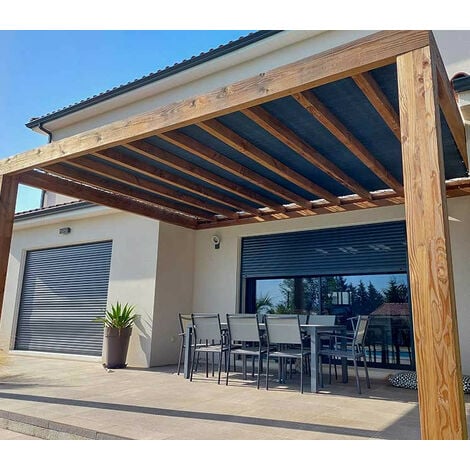 Toile d'ombrage pergola 3x3 m perméable avec œillets à poser sur une structure  Couleur: Anthracite