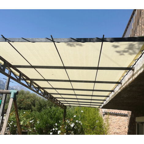 Toile d'ombrage pergola 3x3 m perméable avec œillets à poser sur une structure  Couleur: Crème