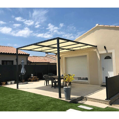 Toile d'ombrage pergola 3x3 m perméable avec œillets à poser sur une structure  Couleur: Crème