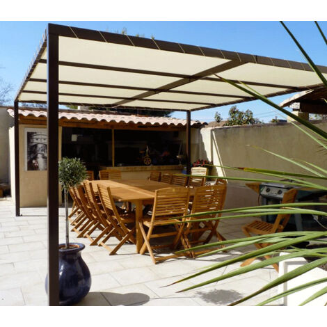 Toile d'ombrage pergola 3x3 m perméable avec œillets à poser sur une structure  Couleur: Crème