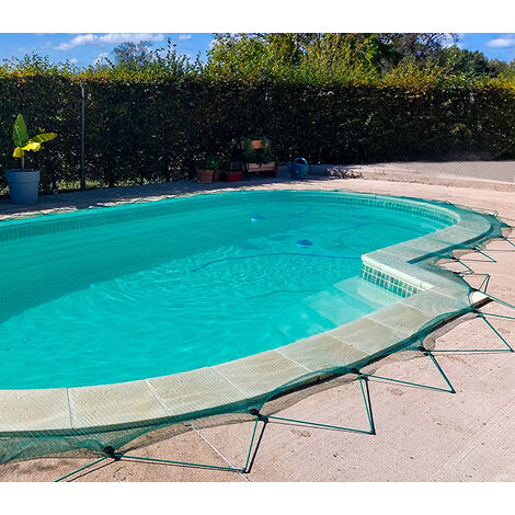 Direct Filet – Bâche de piscine anti-feuilles 6 x 12 m – Mailles triangulaires fines – 50 connecteurs pont inclus – Protection toute l'année