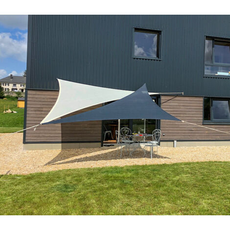 Voile d'ombrage triangulaire 3.8x3.8x3.8m perméable à suspendre  Couleur: Crème