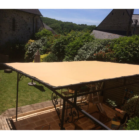 Toile d'ombrage pergola 4x4m imperméable avec œillets à poser sur une structure  Couleur: Beige