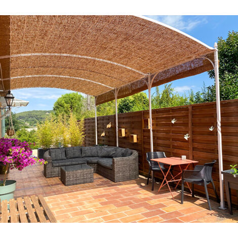 Toile d'ombrage 3 x 2 m en fibre de coco naturelle – Imputrescible – Maille tissée 1 x 1cm – Installation facile sur pergola (1/4)