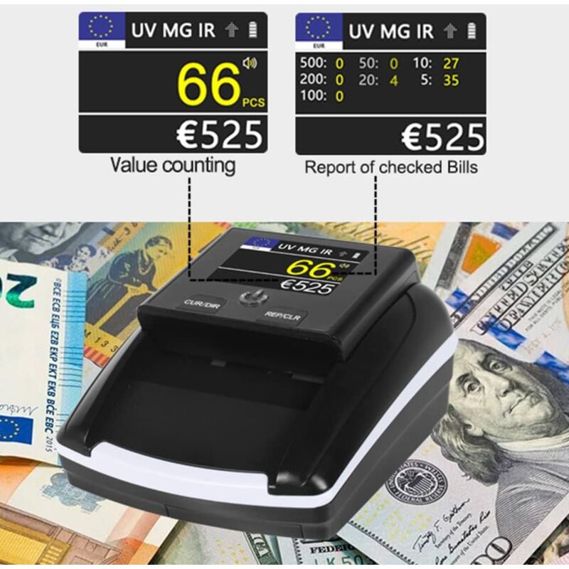 Détecteur Et Compteur De Faux Billets Automatique - UV, MG, IR, Rechargeable, Pour Euros Et Dollars - 10