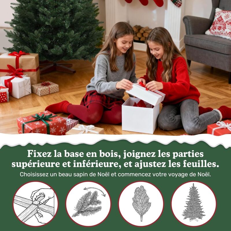 Sapin De Noël Artificiel 180 Cm DEWINNER - 573 Branches PVC/PE, Diamètre 120 Cm - Réaliste, Facile à Monter